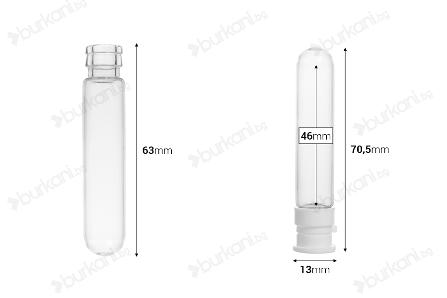 Стъклена фармацевтична бутилка 5 ml, с пластмасова предпазна капачка за вземане на проби, лекарства и хомеопати - 25 бр-изображение_размери