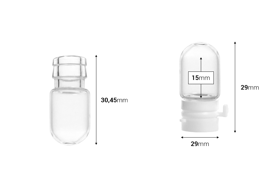 Малко стъклено шишенца 1 мл с пластмасова капачка за вземане на проби, лекарства и хомеопати - 25 бр.-изображение_размери