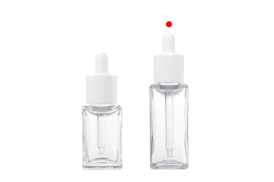 Пластмасова (PETG) прозрачна квадратна бутилка от 50 мл с бял капкомер и отцеждач-изображение_група