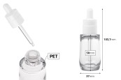 Пластмасова (PETG) прозрачна бутилка от 30 мл с цилиндрична форма с бял капкомер и отцеждач-изображение_размери