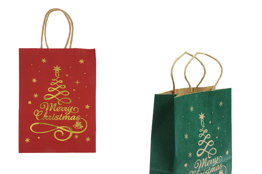 Коледни хартиени подаръчни торбички с размери 150x75x210 мм  - 12 бр.-изображение_продукт