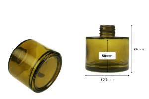 Стъклена цилиндрична бутилка 100 мл  в кехлибарен или маслинен цвят, подходяща за ароматизатори-изображение_размери