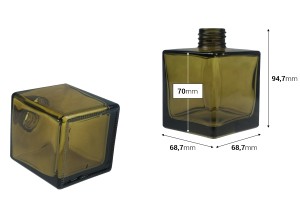 Квадратна стъклена бутилка 200 мл в кехлибарен или маслиненозелен  цвят, подходяща за ароматизатори-изображение_размери