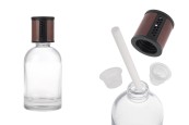 Прозрачна стъклена бутилка 200 мл - ароматизатор за кола с кафява/черна капачка, тапа  и памучен стик-изображение_продукт