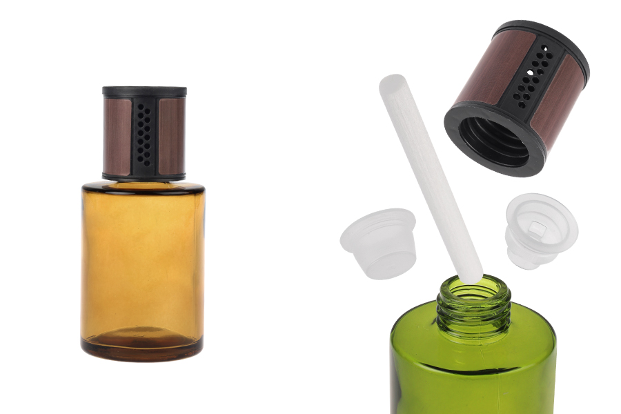 Стъклена бутилка 120 мл - арома дифузер за кола с капачка, тапа и памучен стик-изображение_продукт