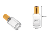Стъклена прозрачна шестоъгълна бутилка рол-он 10 мл п с метално топче и златиста капачка с декоративен камък-изображение_размери