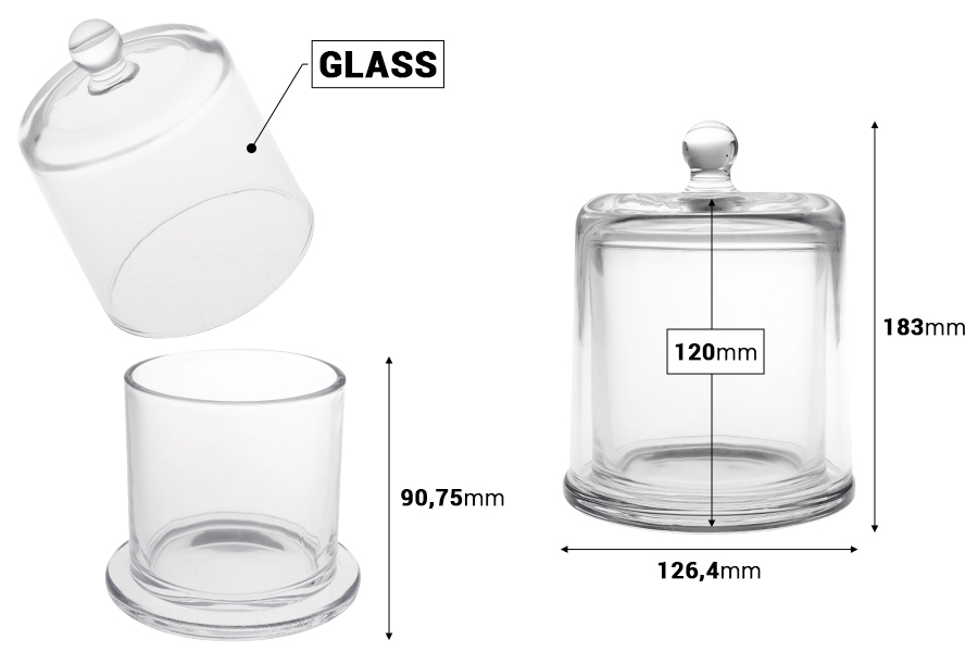 Декоративен стъклен съд (камбана) 730 мл с капачка-изображение_размери