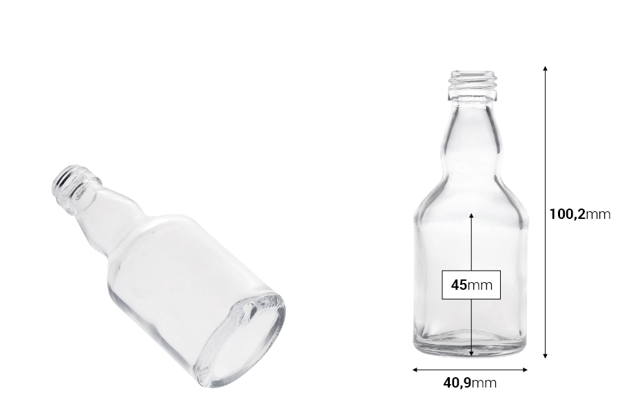 Стъклена прозрачна бутилка 50 мл (PP 18)-изображение_размери