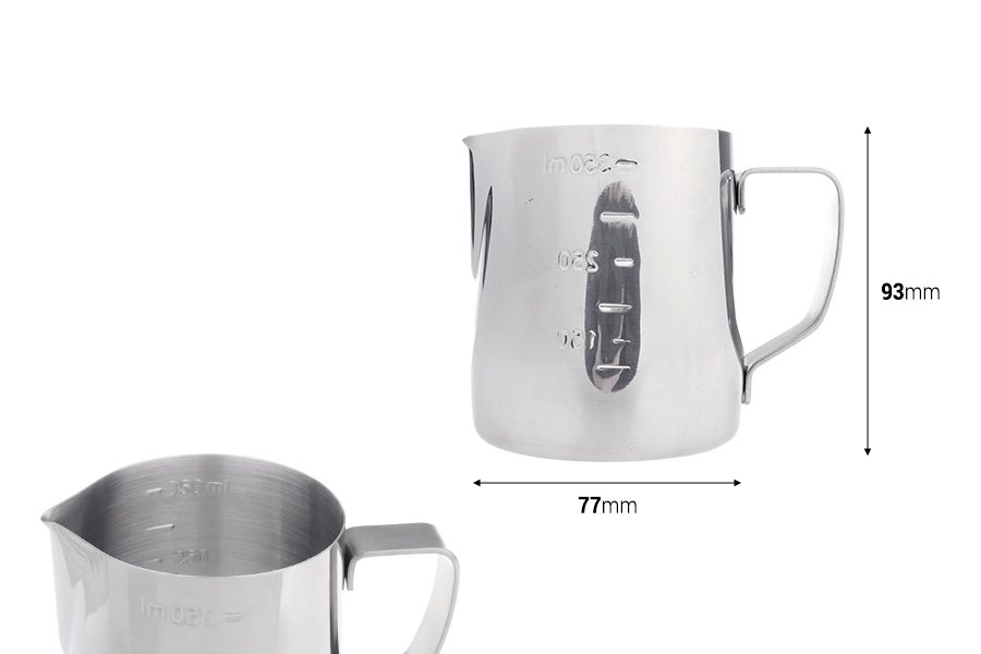 Съд от неръждаема стомана (инокс) 350мл с градуировка и дръжка-изображение_размери