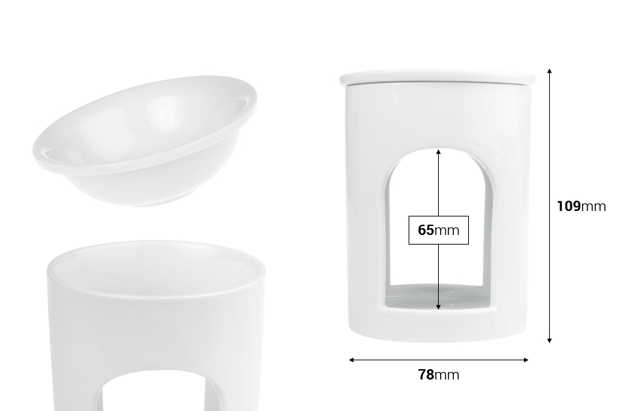 Бял Керамичен дифузер за свещи (восъци)  или етерични ароматни масла -изображение_размери