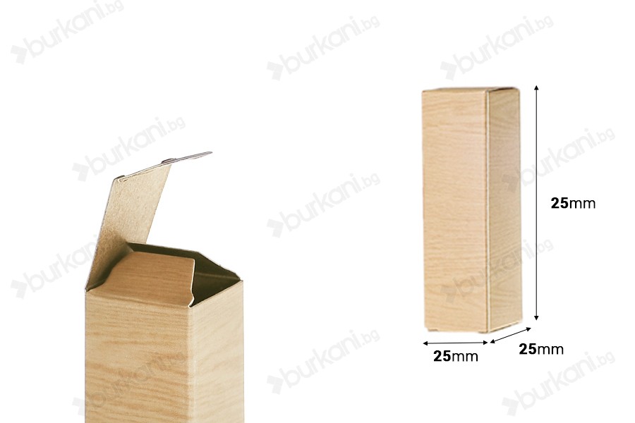 Хартиена кутия за бутилки  5ml и  10ml, с размери 25x25x87 - 50 бр.-изображение_размери