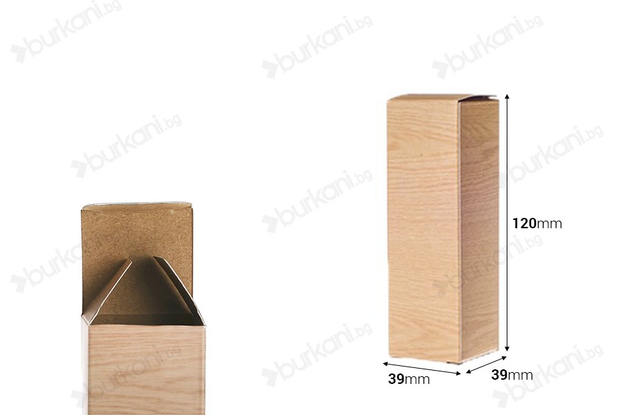 Хартиена кутия за бутилки 30ml и 50ml, с размери  39x39x120 мм  - 50 бр.-изображение_размери