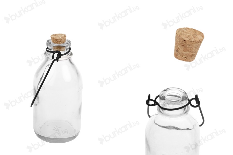 Стъклена бутилка с метална дръжка и коркова тапа  100ml-изображение_продукт