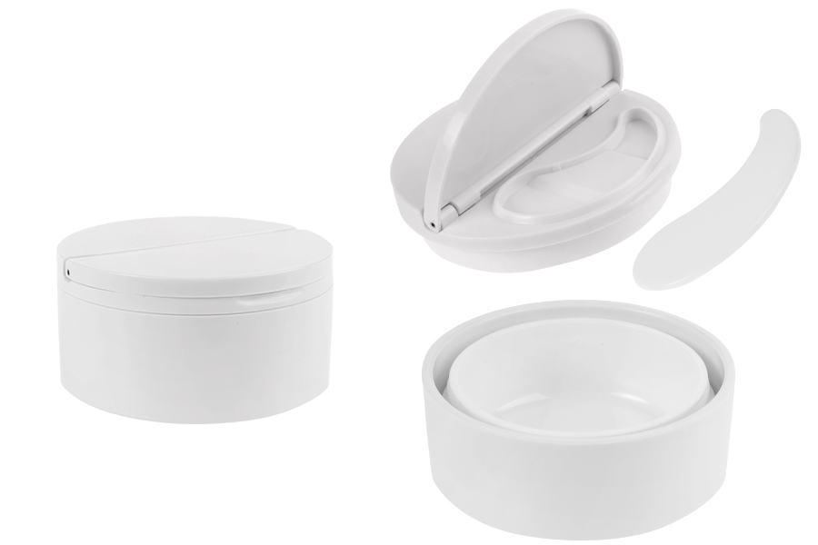 Пластмасов (PP) бял буркан 50 мл с капачка и шпатула Пластмасов (PP) бял буркан 50 мл с капачка и шпатула-изображение_продукт