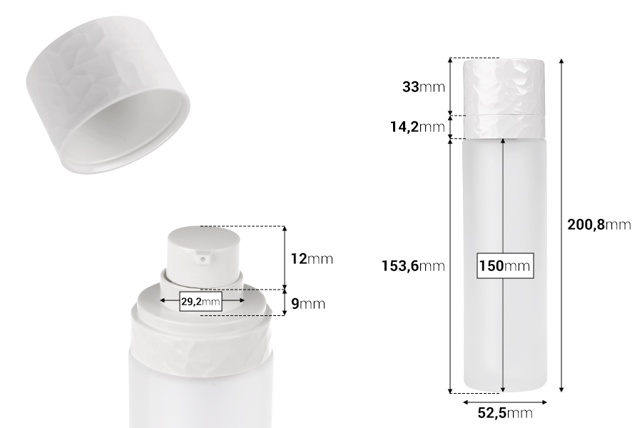 Бутилка 100 мл ( с външен стъклен копус) за многократна употреба с помпа за крем -изображение_размери