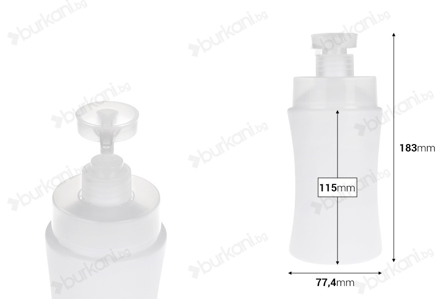 Пластмасова (HDPE) бяла бутилка 500 мл с помпа-изображение_размери
