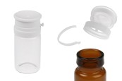 Стъклено бурканче 15 мл (прозрачен или карамелен цвят) с бяла предпазна капачка (PP24) за лекарства и хомеопатични продукти-изображение_продукт