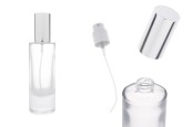 Прозрачна стъклена бутилка за парфюм от 30 мл със сребърна алуминиева спрей помпа и капачка-изображение_продукт