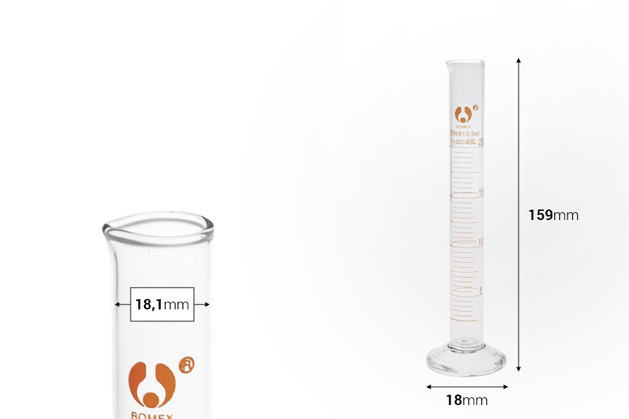 Стъклена мерителна епруветка 20 мл-изображение_размери