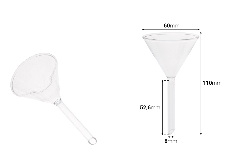 Стъклена фуния с диаметър 60 мм (с връх 8 мм)-изображение_размери
