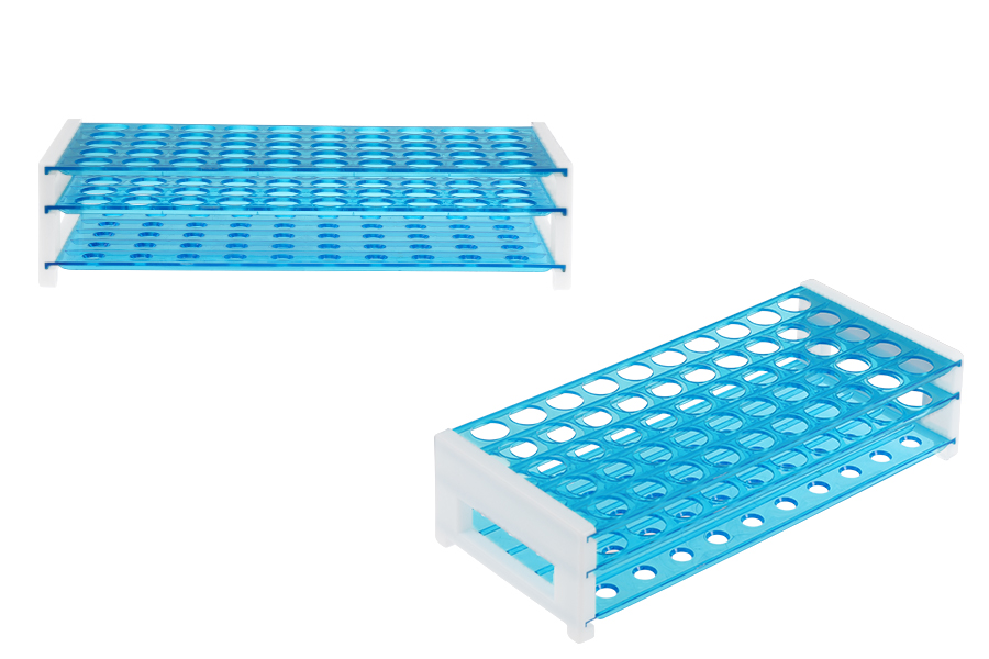 Пластмасова стойка 256x113x64 мм с 40 позиции за флакони (диаметър на отвора 18 мм)-изображение_продукт