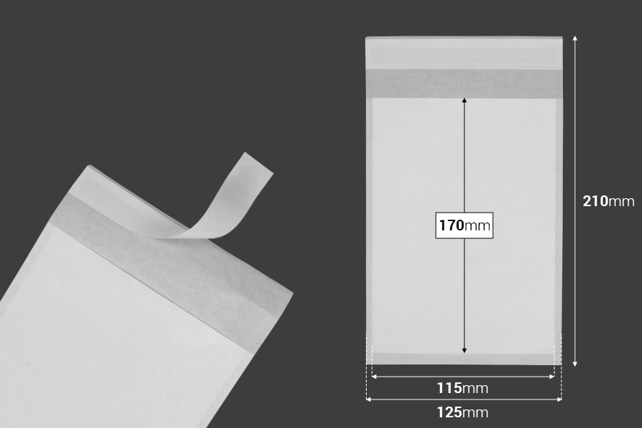 Хартиени самозалепващи се торбички с размер 125x170 мм - 100 бр. Хартиени самозалепващи се торбички с размер 125x170 мм - 100 бр.-изображение_размери