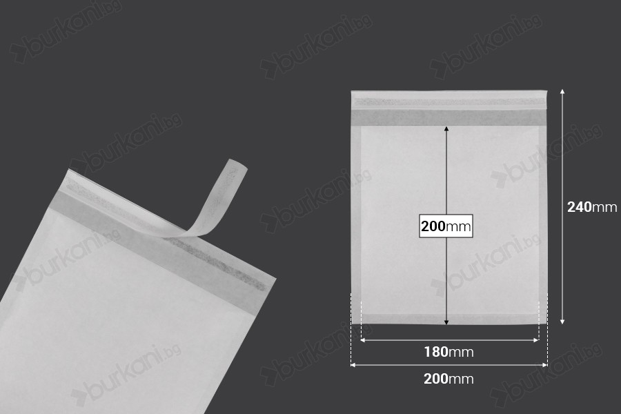 Хартиени самозалепващи се торбички  200x200 мм  - 100 броя-изображение_размери
