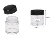 Пластмасов акрилен буркан 5 мл с капачка с дупки за пудра или друга козметика - 12 бр. Пластмасов акрилен буркан 5 мл с капачка с дупки за пудра или друга козметика - 12 бр.-изображение_размери