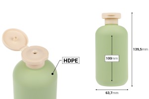 Пластмасова бутилка (HDPE) 300 мл с капачка тип flip top  за шампоан, душ гел и лосион-изображение_размери