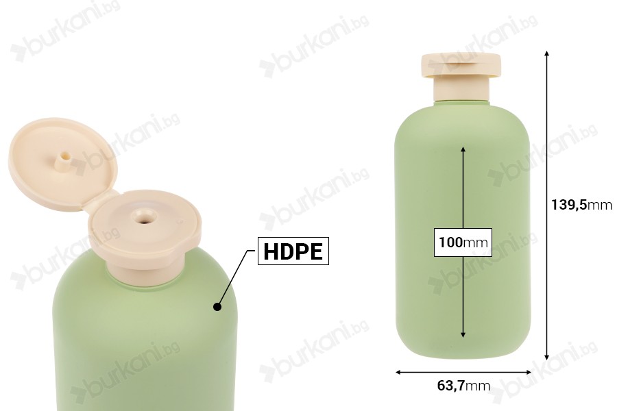 Пластмасова бутилка (HDPE) 300 мл с капачка тип flip top  за шампоан, душ гел и лосион-изображение_размери