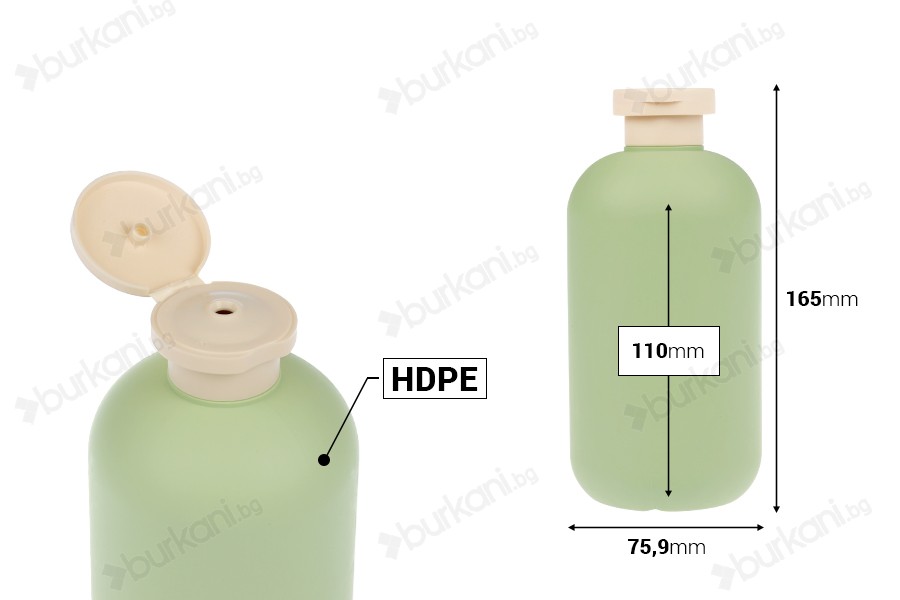 Пластмасова бутилка (HDPE) 500 мл с капачка тип „flip top“ за шампоан, душ гел и лосион-изображение_размери