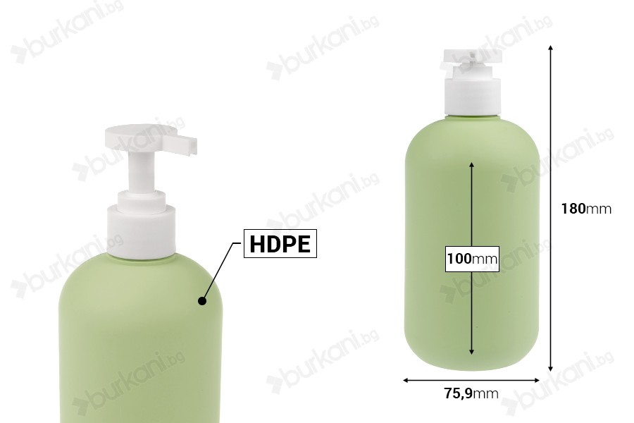 Пластмасова бутилка (HDPE) 500 мл с помпа за шампоан - душ гел и лосион-изображение_размери