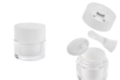 Акрилен пластмасов буркан 15 мл с бяла капачка, шпатула и пластмасово уплътнение-изображение_продукт