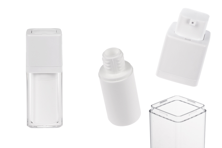 Акрилна пластмасова airless бутилка 15 мл с бяла помпа Акрилна пластмасова airless бутилка 15 мл с бяла помпа-изображение_продукт