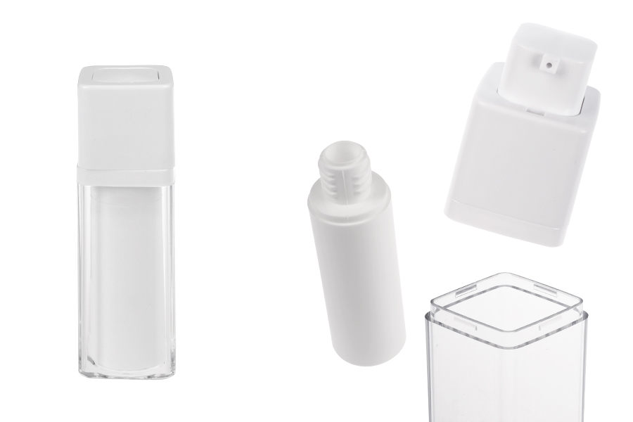 Акрилна пластмасова airless бутилка 30 мл с бяла помпа Акрилна пластмасова airless бутилка 30 мл с бяла помпа-изображение_продукт
