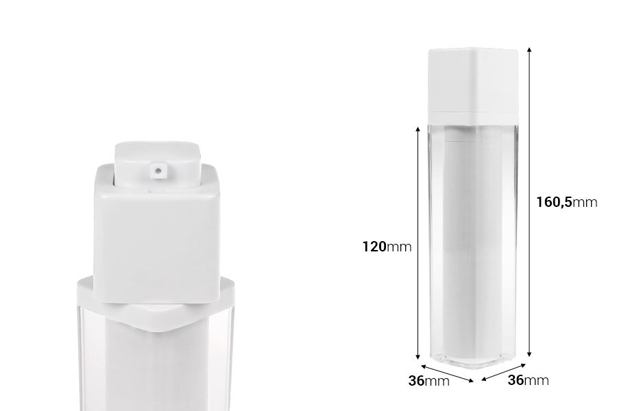Акрилна пластмасова airless бутилка 50 мл с бяла помпа Акрилна пластмасова airless бутилка 50 мл с бяла помпа-изображение_размери