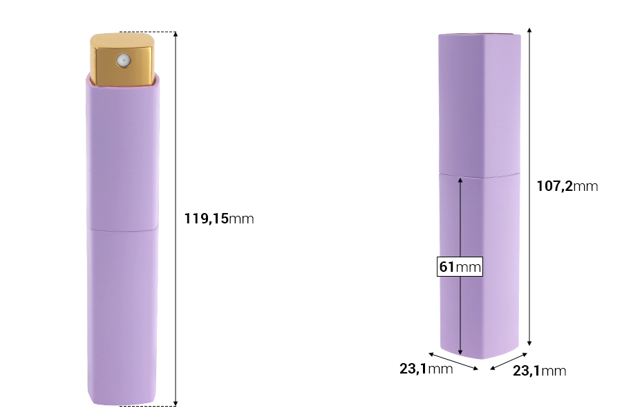 Стъклена Спрей Туист  бутилка 10 мл за парфюм с външна пластмасова обвивка Стъклена Спрей Туист  бутилка 10 мл за парфюм с външна пластмасова обвивка-изображение_размери