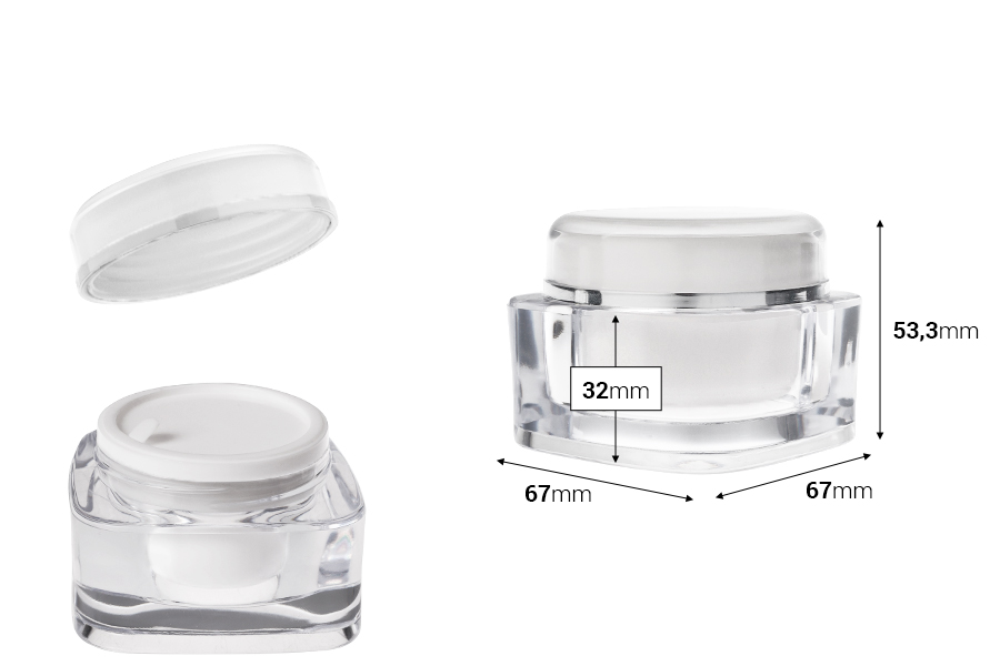 Луксозен пластмасов акрилен буркан 50 мл с капачка и пластмасово уплътнение Луксозен пластмасов акрилен буркан 50 мл с капачка и пластмасово уплътнение-изображение_размери