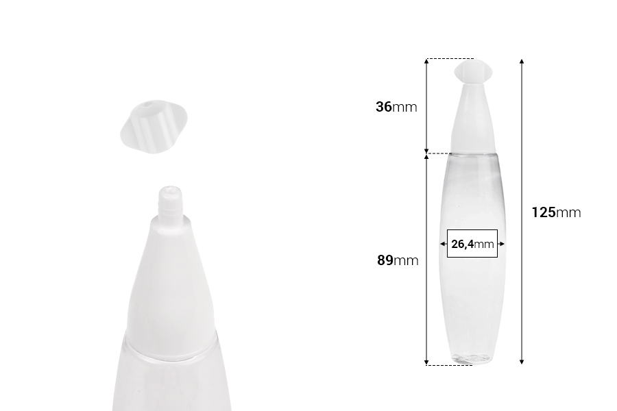Пластмасова прозрачна бутилка 30 мл с "нос" и винтова капачка - 50 бр.-изображение_размери