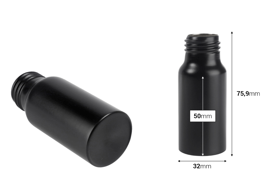Алуминиева бутилка 30 мл PP24 в златист и черен цвят-изображение_размери