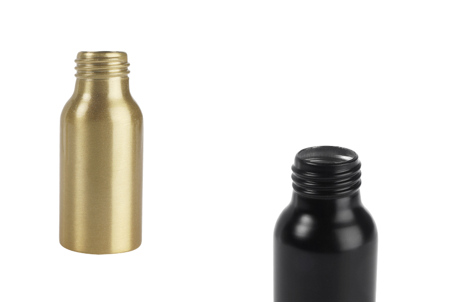 Алуминиева бутилка 50 мл PP24 в златист и черен цвят-изображение_продукт