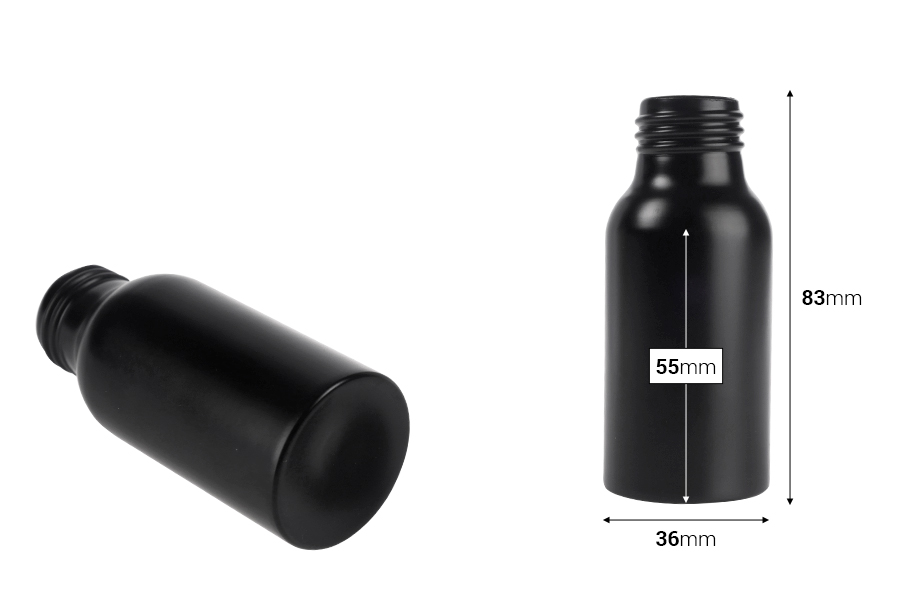 Алуминиева бутилка 50 мл PP24 в златист и черен цвят-изображение_размери