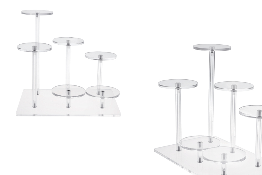 Прозрачна акрилна стойка за продукти 210x140x85 мм (диаметър на всяка основа 70 мм) - 6 позиции(основи)-изображение_продукт