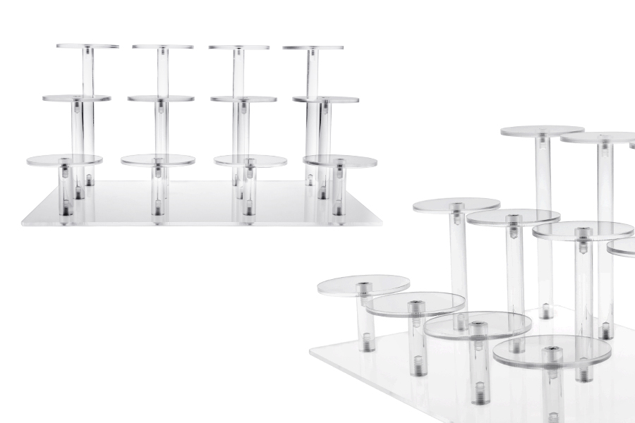 Прозрачна акрилна стойка за продукти 300x215x150 мм (диаметър на всяка основа 65 мм) - 12 позиции-изображение_продукт