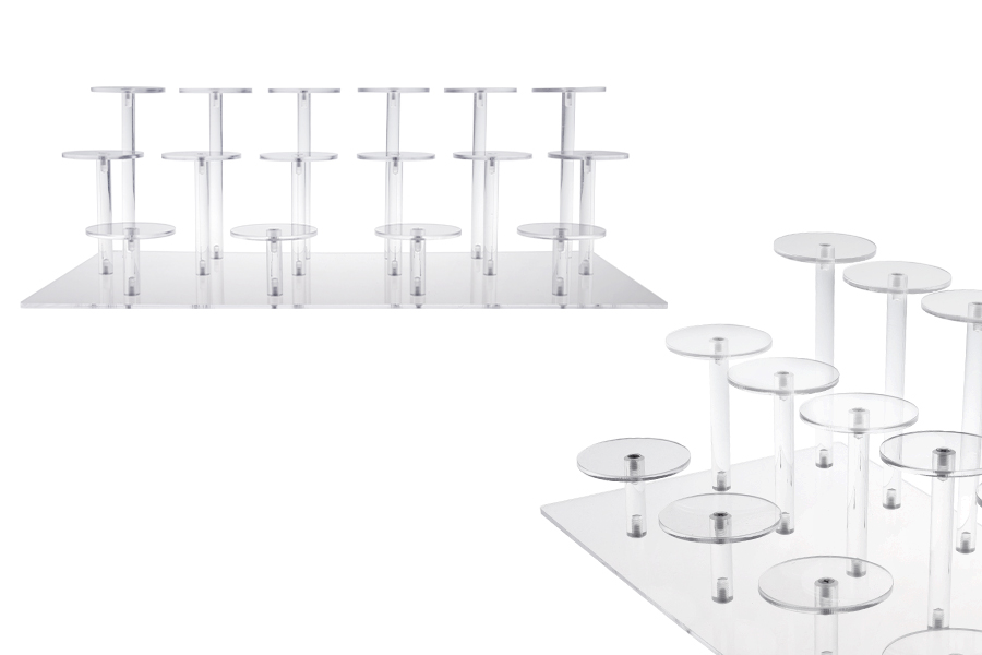Прозрачна акрилна стойка за продукти 460x215x150 мм (диаметър на всяка основа 65 мм) - 16 позиции-изображение_продукт