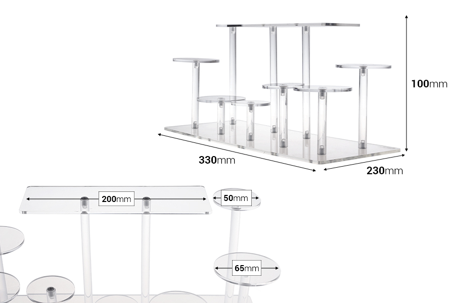 Прозрачна акрилна стойка за продукти 330x230x100 мм-изображение_размери