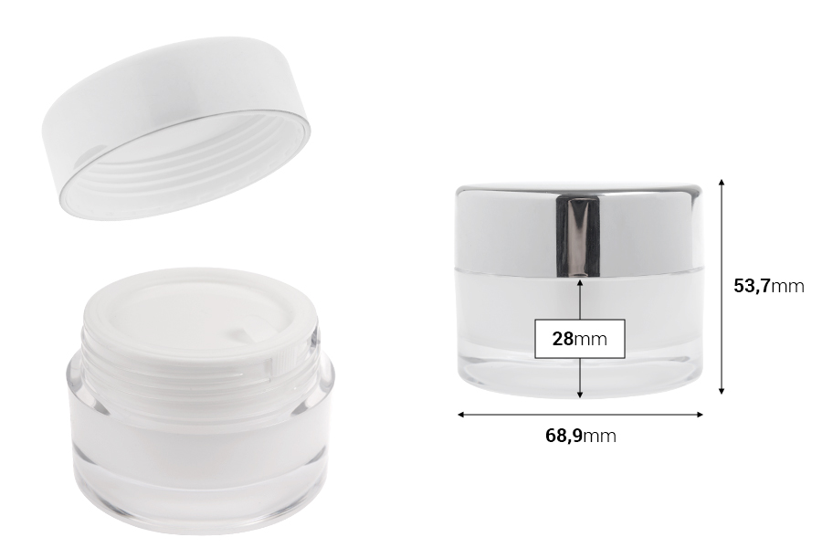Акрилен буркан за многократна употреба 50 мл за крем с капачка с уплътнител и вътрешна пластмасова вложка-изображение_размери