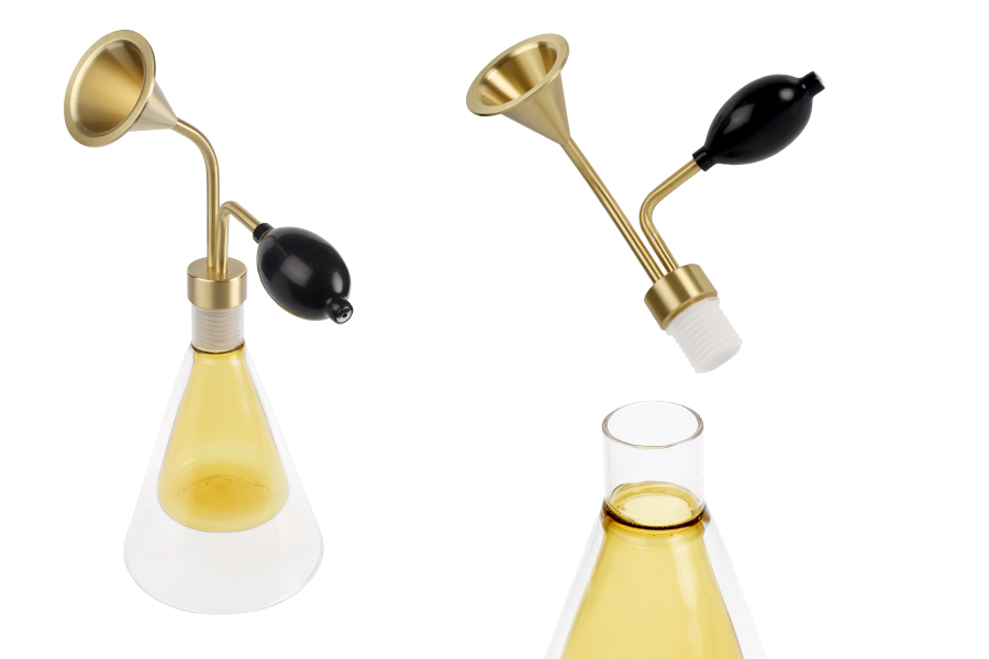 Стъклен съд 300 мл (бутилка) за парфюм ( за проби)  с черен винтидж спрей помпа-изображение_продукт