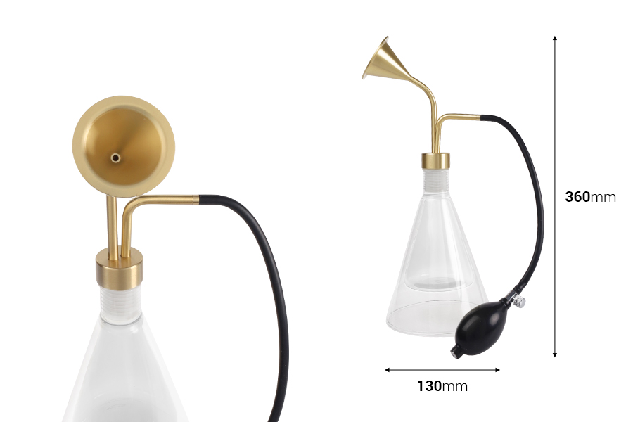 Стъклен съд 300 мл (бутилка) за парфюм или ароматизатори с черен винтидж спрей помпа-изображение_размери