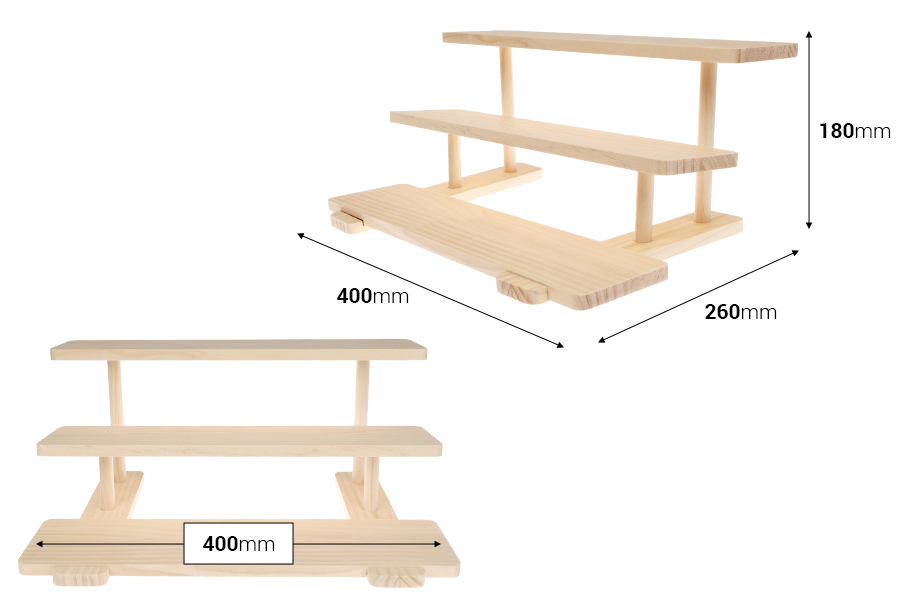 Дървена стойка с размер 400x260x180 мм на 3 нива -изображение_размери
